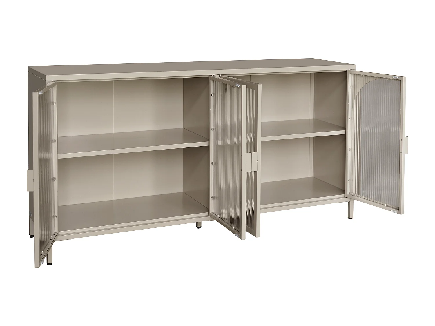Buffet avec 4 portes en métal et verre trempé cannelé - Taupe - AYSELA
