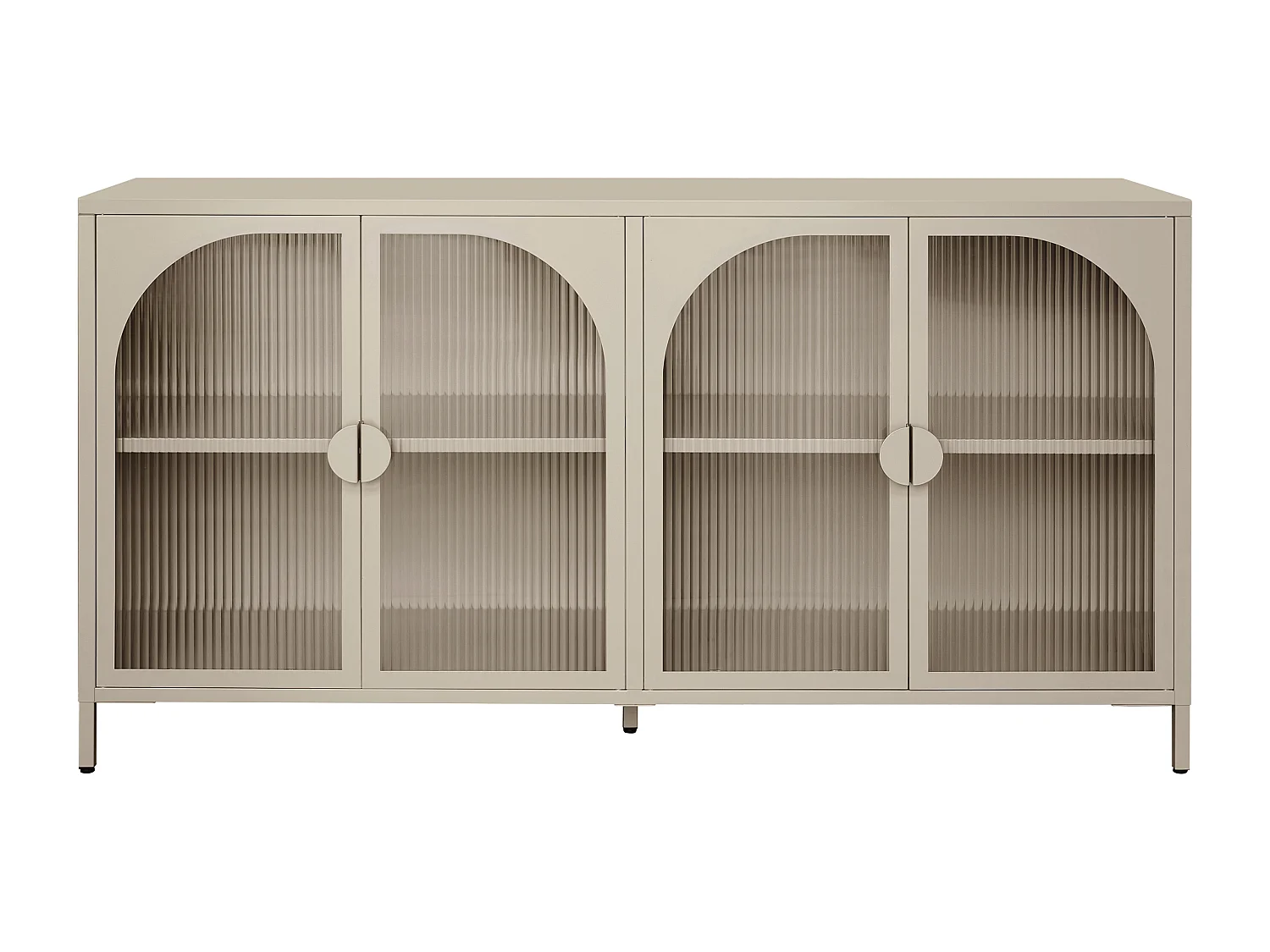 Buffet avec 4 portes en métal et verre trempé cannelé - Taupe - AYSELA