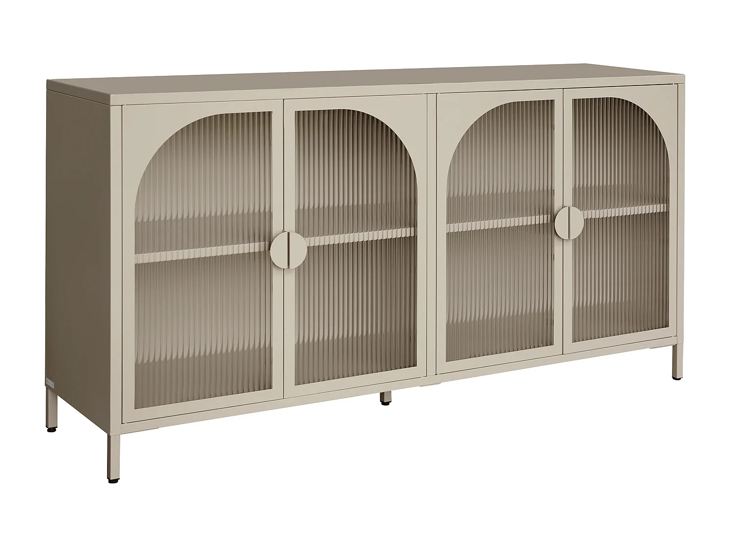 Buffet avec 4 portes en métal et verre trempé cannelé - Taupe - AYSELA