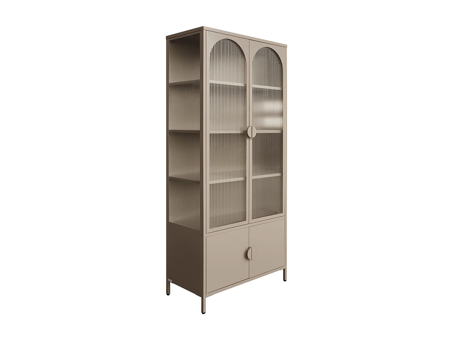 Vitrine avec 4 portes en métal et verre trempé cannelé - Taupe - AYSELA