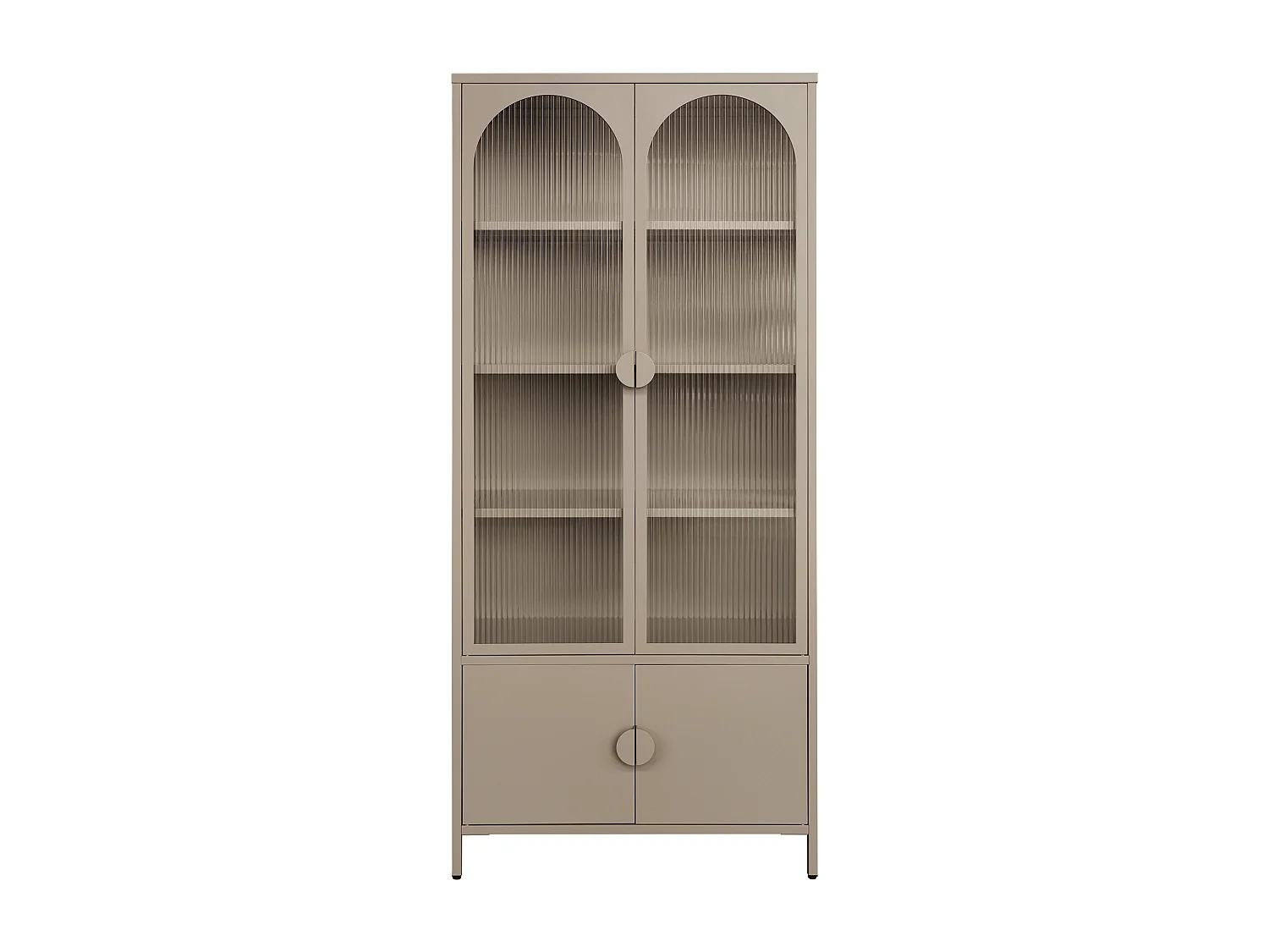 Vitrine avec 4 portes en métal et verre trempé cannelé - Taupe - AYSELA