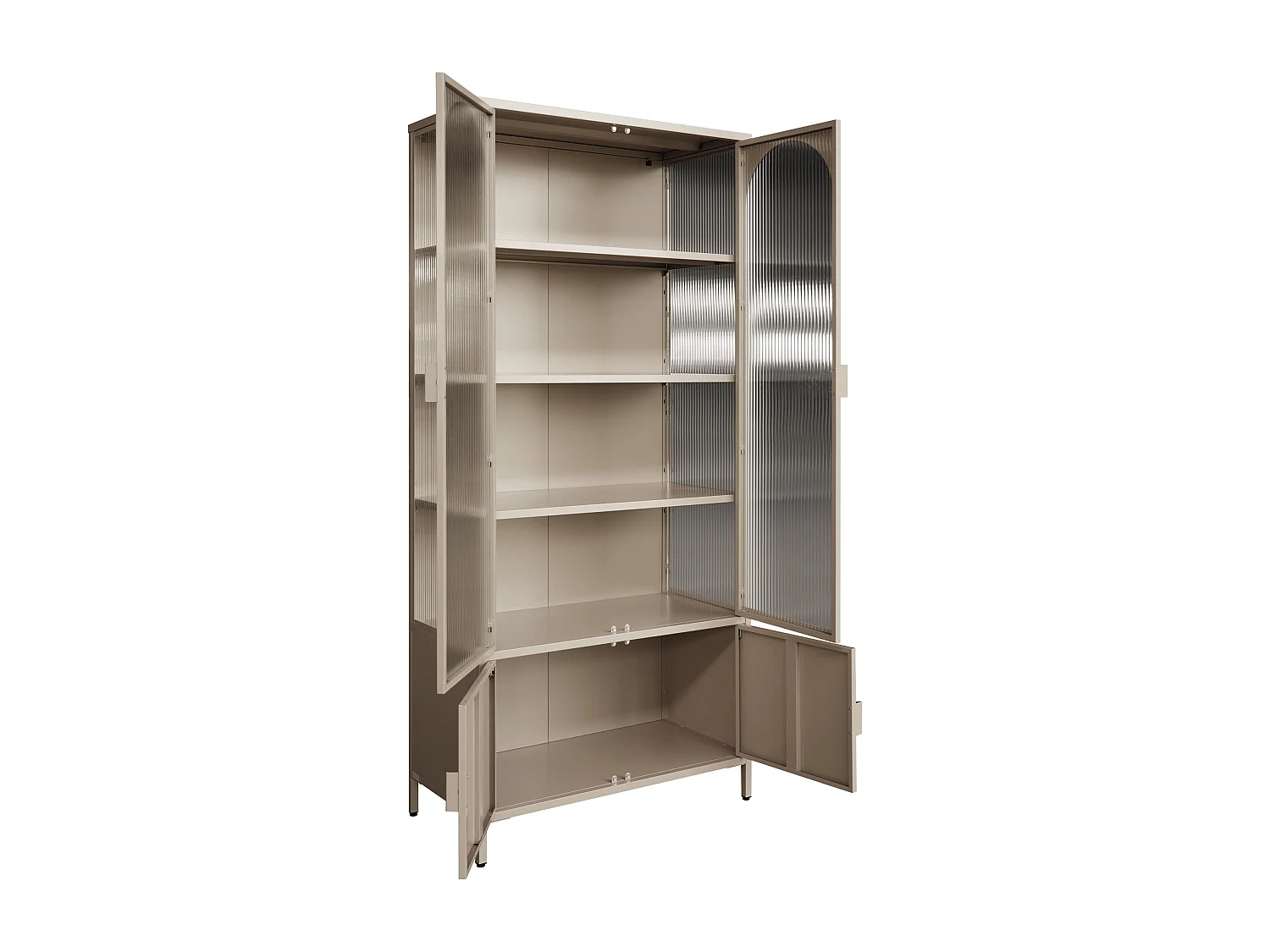 Vitrine avec 4 portes en métal et verre trempé cannelé - Taupe - AYSELA