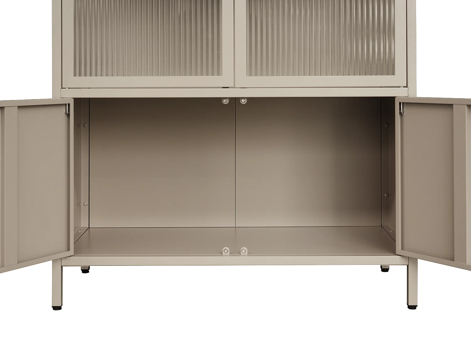 Vitrine avec 4 portes en métal et verre trempé cannelé - Taupe - AYSELA