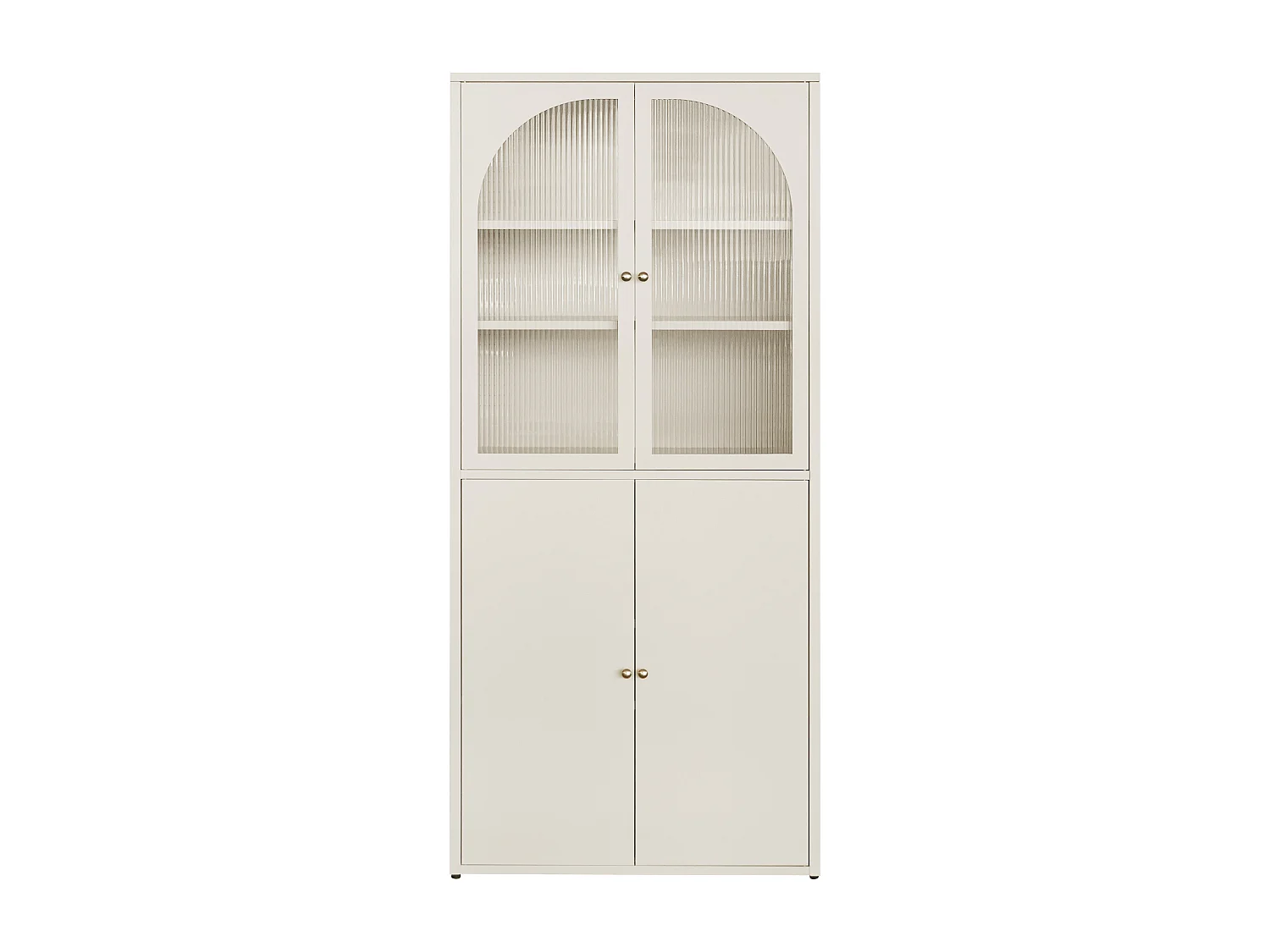 Vitrine avec 4 portes en métal et verre trempé cannelé - Beige et doré - MIRAYO