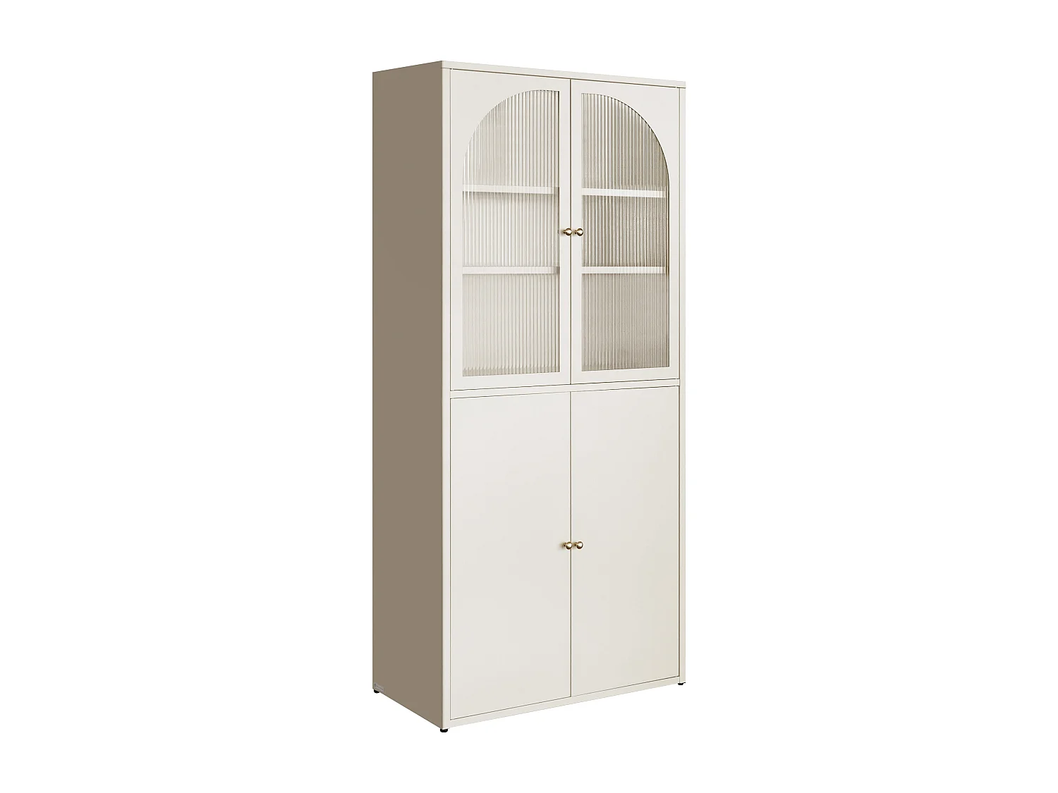 Vitrine avec 4 portes en métal et verre trempé cannelé - Beige et doré - MIRAYO