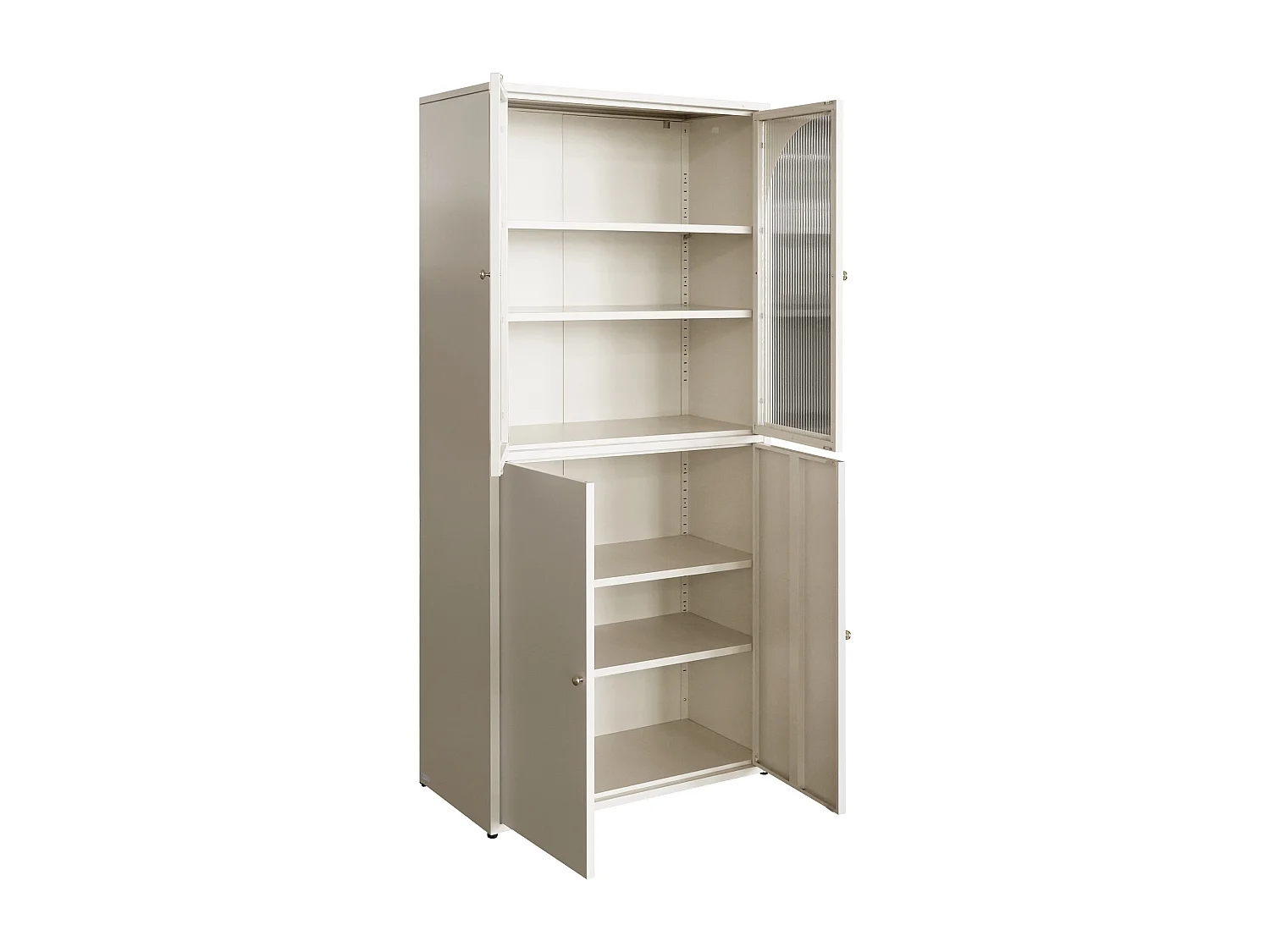 Vitrine avec 4 portes en métal et verre trempé cannelé - Beige et doré - MIRAYO