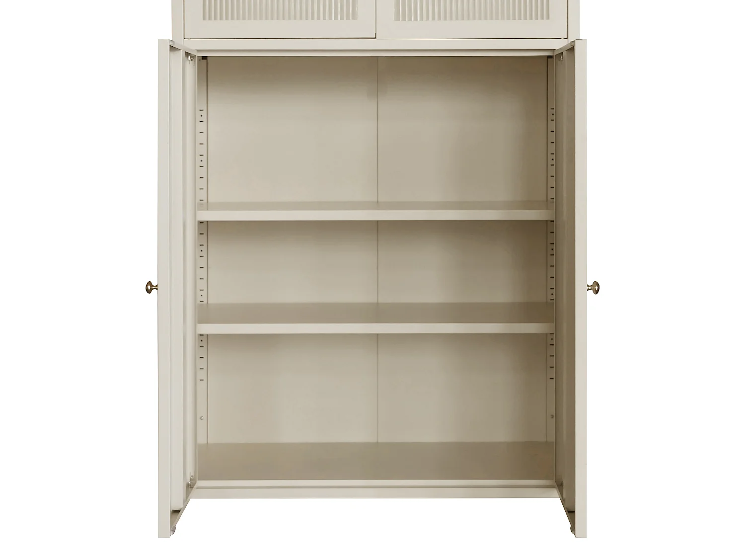 Vitrine avec 4 portes en métal et verre trempé cannelé - Beige et doré - MIRAYO