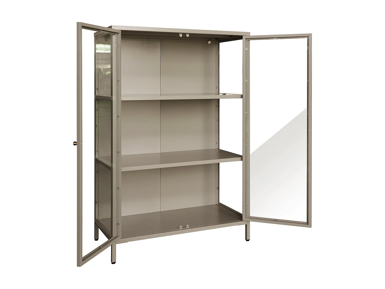 Vitrine 2 portes en métal et verre trempé - H. 120 cm - Taupe et doré - FARIYA