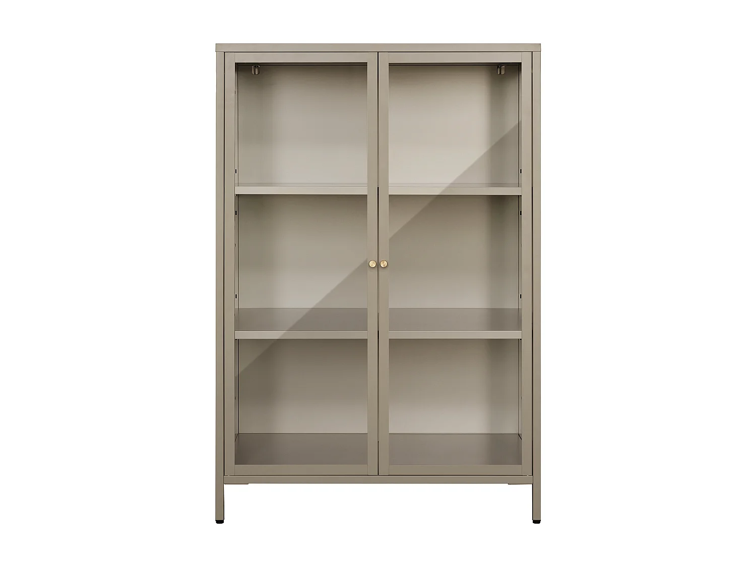 Vitrine 2 portes en métal et verre trempé - H. 120 cm - Taupe et doré - FARIYA