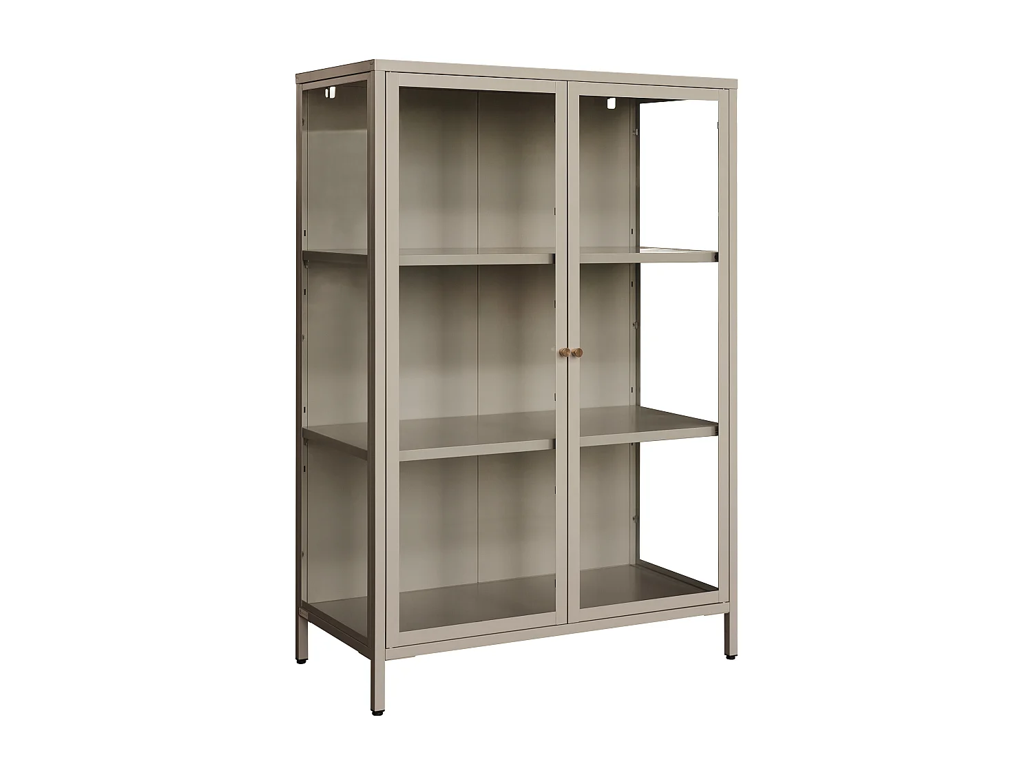 Vitrine 2 portes en métal et verre trempé - H. 120 cm - Taupe et doré - FARIYA