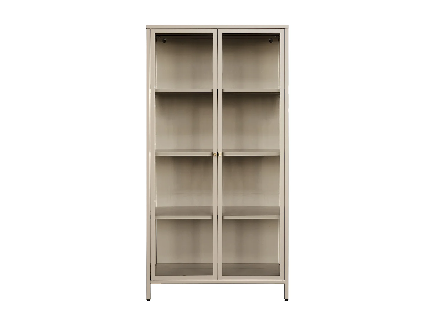 Vitrine 2 portes en métal et verre trempé - H. 160 cm - Taupe et doré - FARIYA