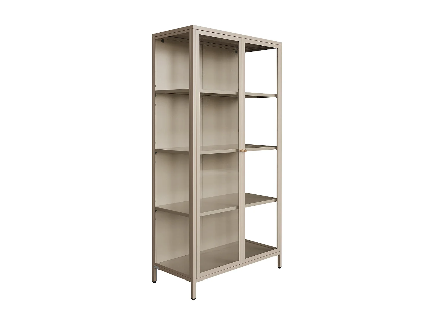 Vitrine 2 portes en métal et verre trempé - H. 160 cm - Taupe et doré - FARIYA
