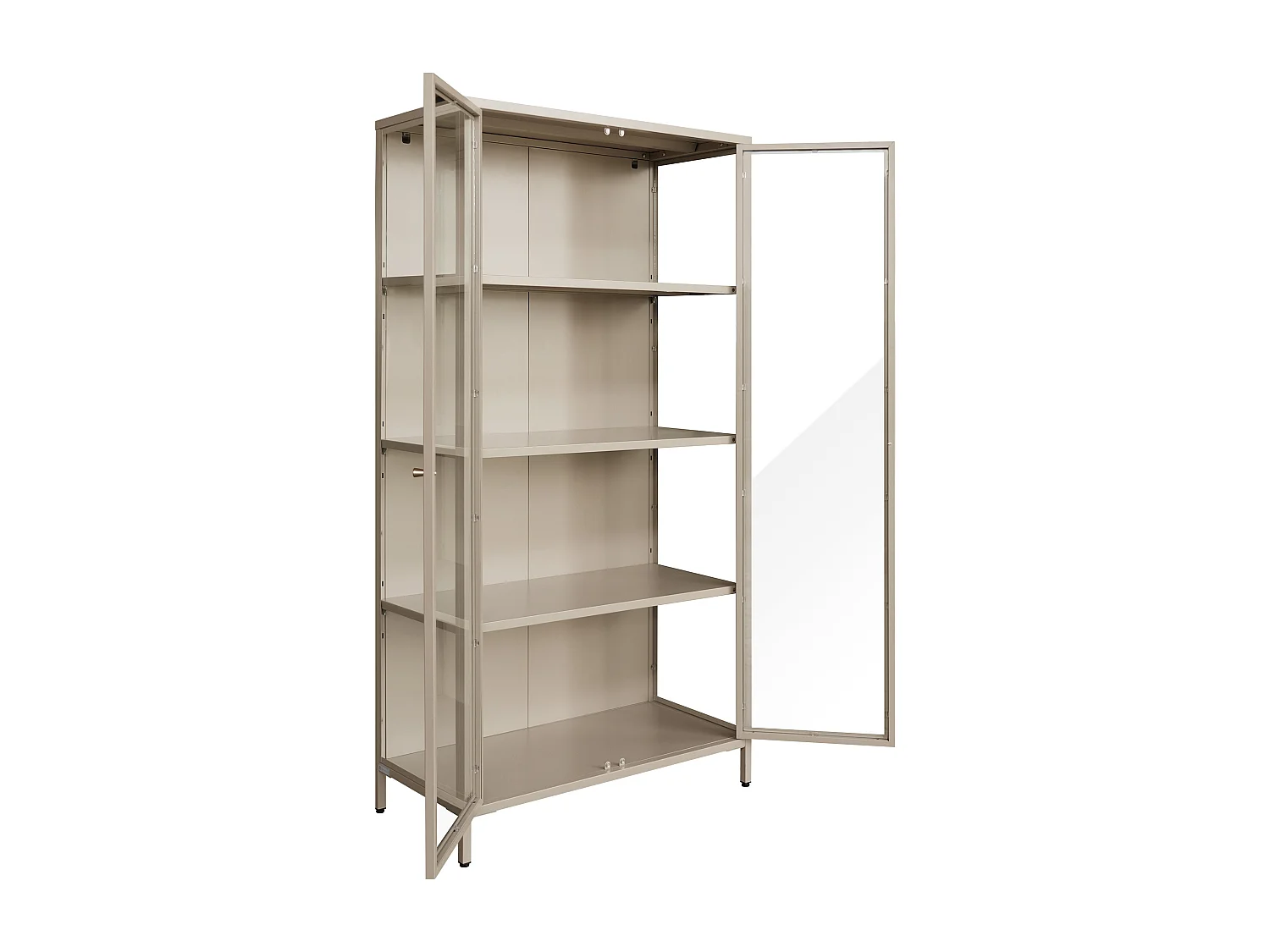 Vitrine 2 portes en métal et verre trempé - H. 160 cm - Taupe et doré - FARIYA