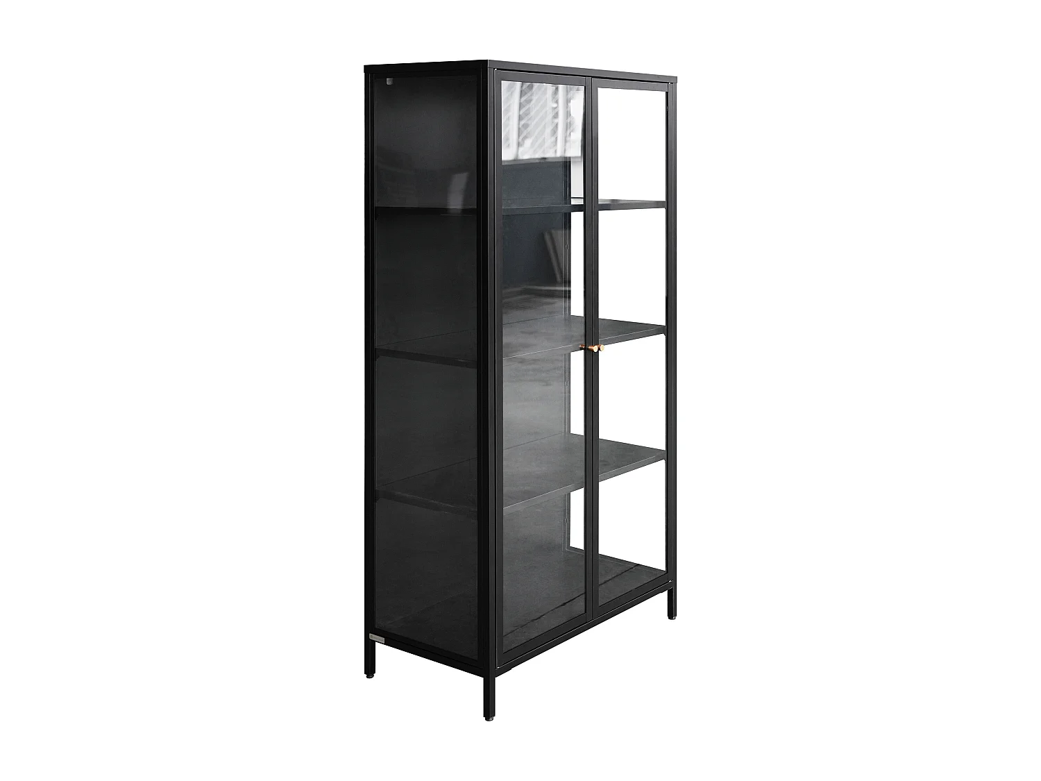 Vitrine 2 portes en métal et verre trempé - H. 160 cm - Noir et doré - FARIYA