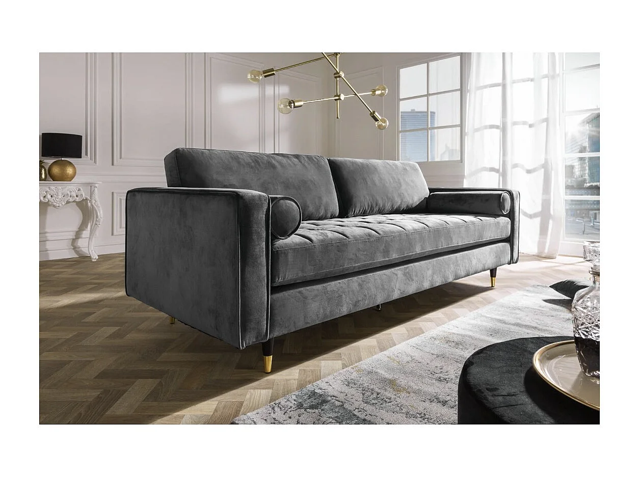 Canapé KOLIRI 3 places gris – Canapé design en velours avec structure en bois massif