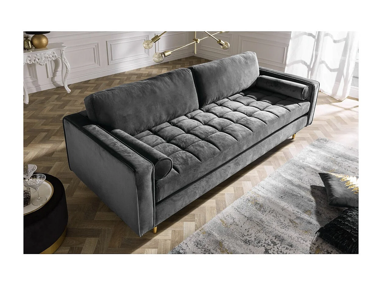 Canapé KOLIRI 3 places gris – Canapé design en velours avec structure en bois massif