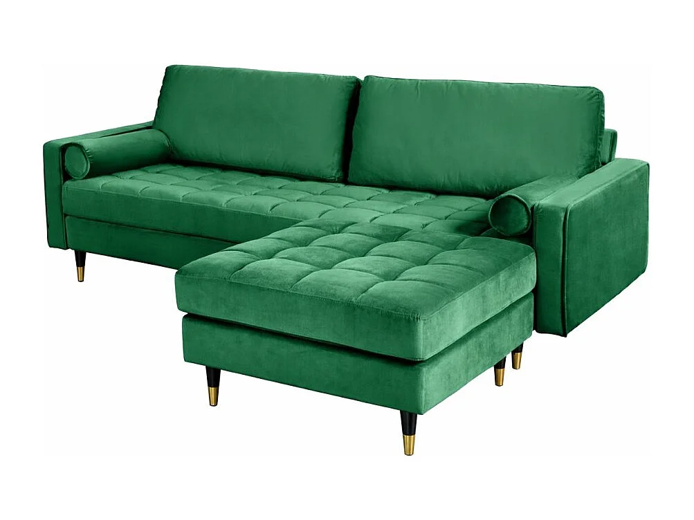 Canapé d'angle réversible KOLIRI vert émeraude – Canapé design en velours avec pouf assorti