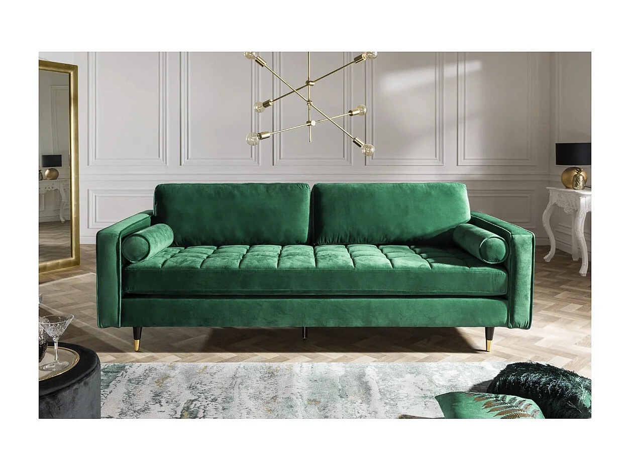 Canapé d'angle réversible KOLIRI vert émeraude – Canapé design en velours avec pouf assorti
