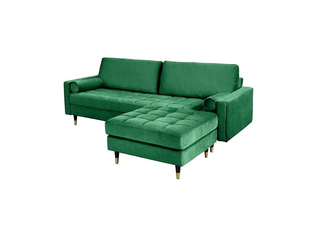 Sofá de esquina reversible KOLIRI en verde esmeralda – Sofá de diseño en terciopelo con otomana a juego