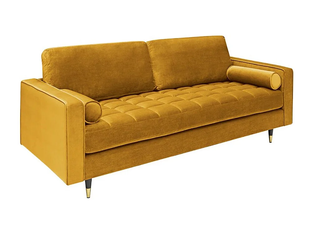 Canapé KOLIRI 3 places jaune moutarde – Canapé design en velours avec structure en bois massif