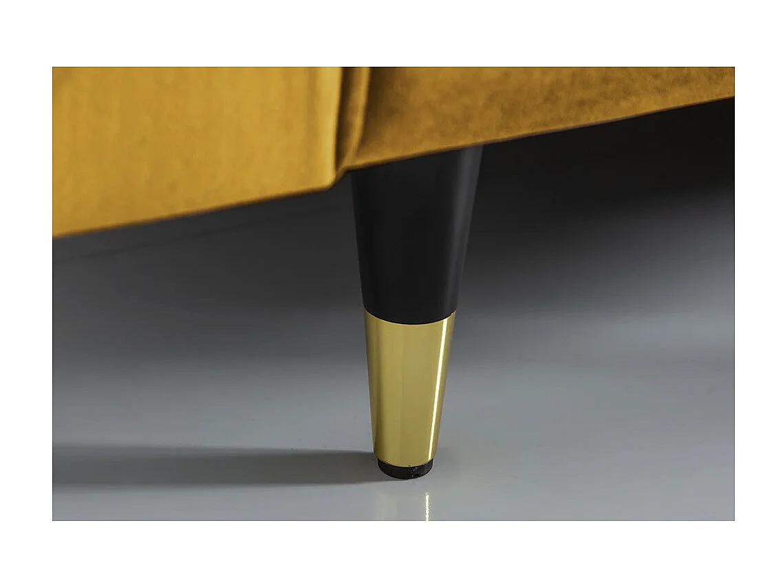 Canapé KOLIRI 3 places jaune moutarde – Canapé design en velours avec structure en bois massif