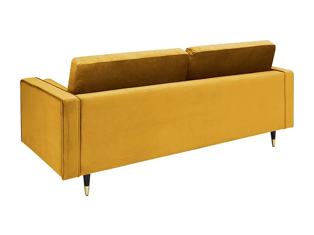 Canapé KOLIRI 3 places jaune moutarde – Canapé design en velours avec structure en bois massif
