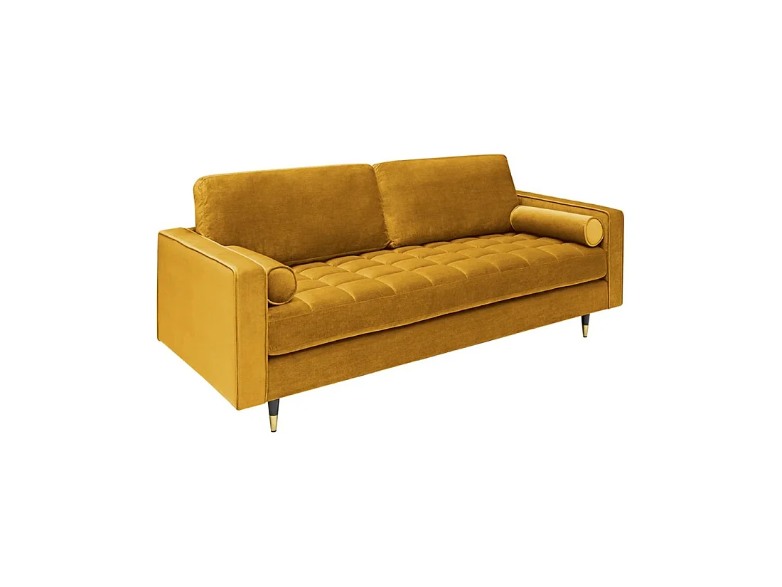 Divano KOLIRI 3 posti giallo senape – Divano di design in velluto con struttura in legno massiccio