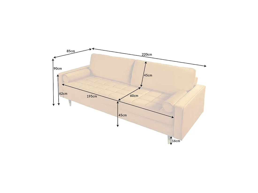 Divano KOLIRI 3 posti giallo senape – Divano di design in velluto con struttura in legno massiccio