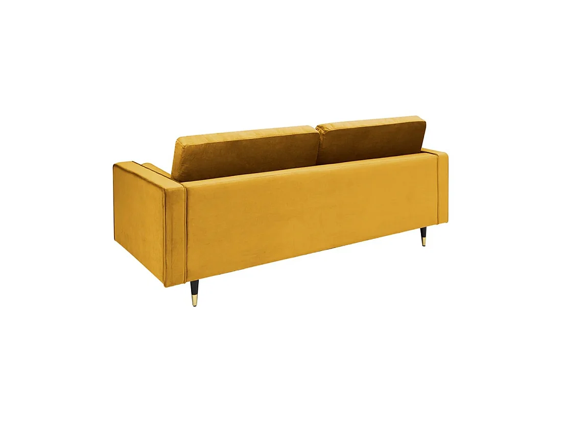 Divano KOLIRI 3 posti giallo senape – Divano di design in velluto con struttura in legno massiccio