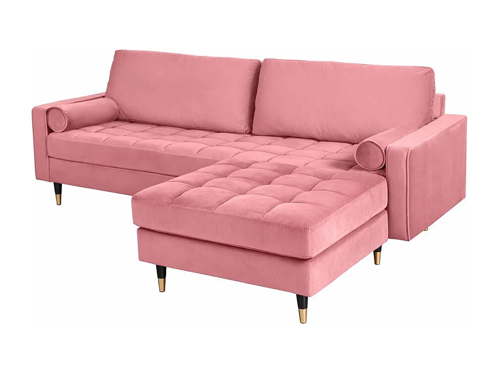 Canapé d'angle réversible KOLIRI rose poudré – Canapé design en velours avec pouf assorti