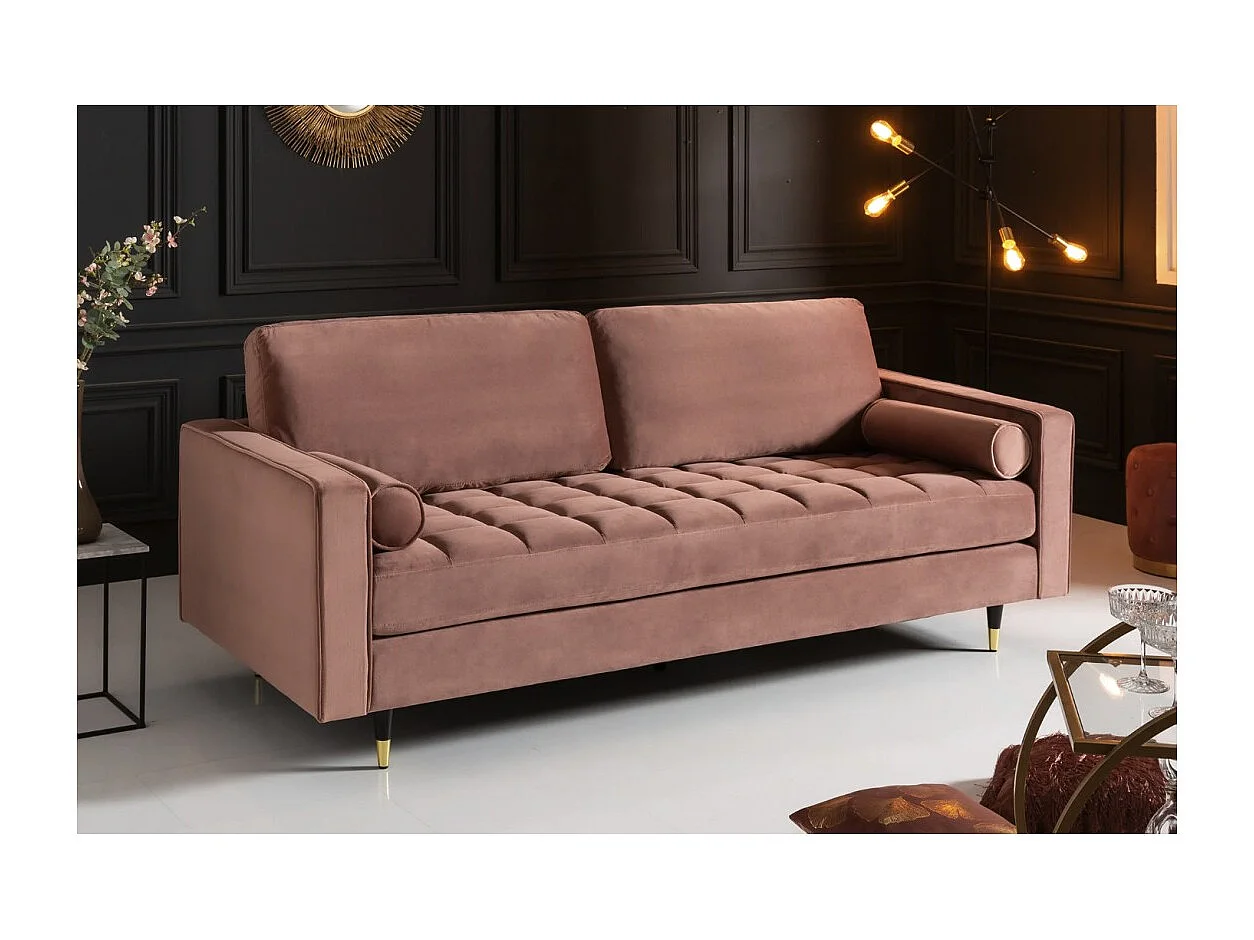 Canapé d'angle réversible KOLIRI rose poudré – Canapé design en velours avec pouf assorti