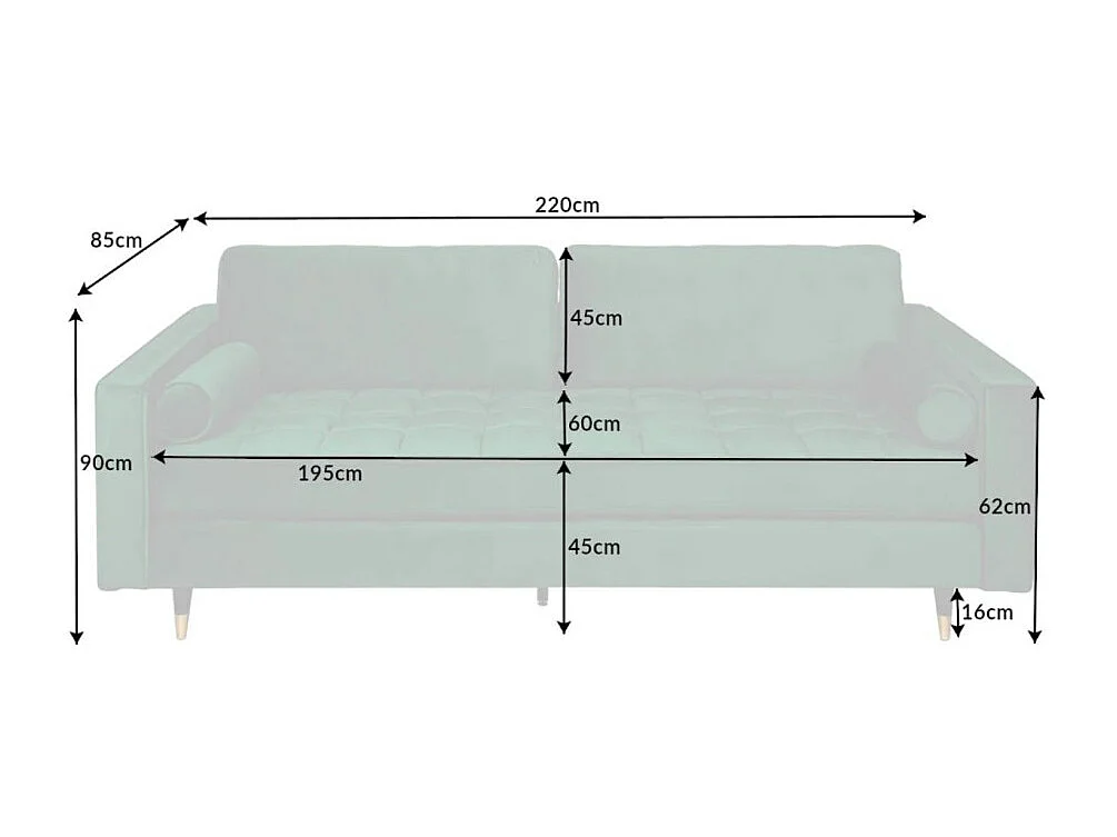Canapé KOLIRI 3 places vert émeraude – Canapé design en velours avec structure en bois massif