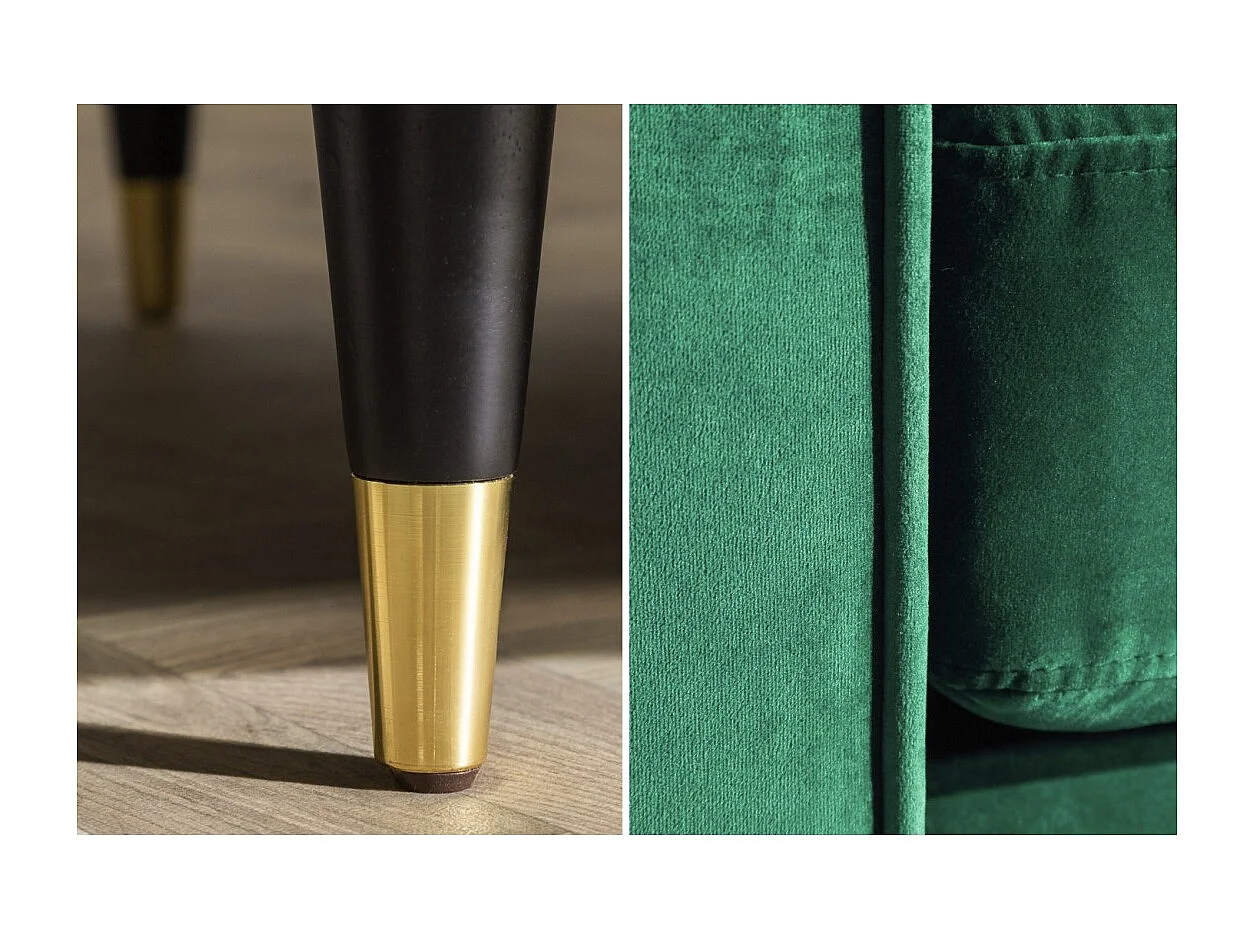 Canapé KOLIRI 3 places vert émeraude – Canapé design en velours avec structure en bois massif