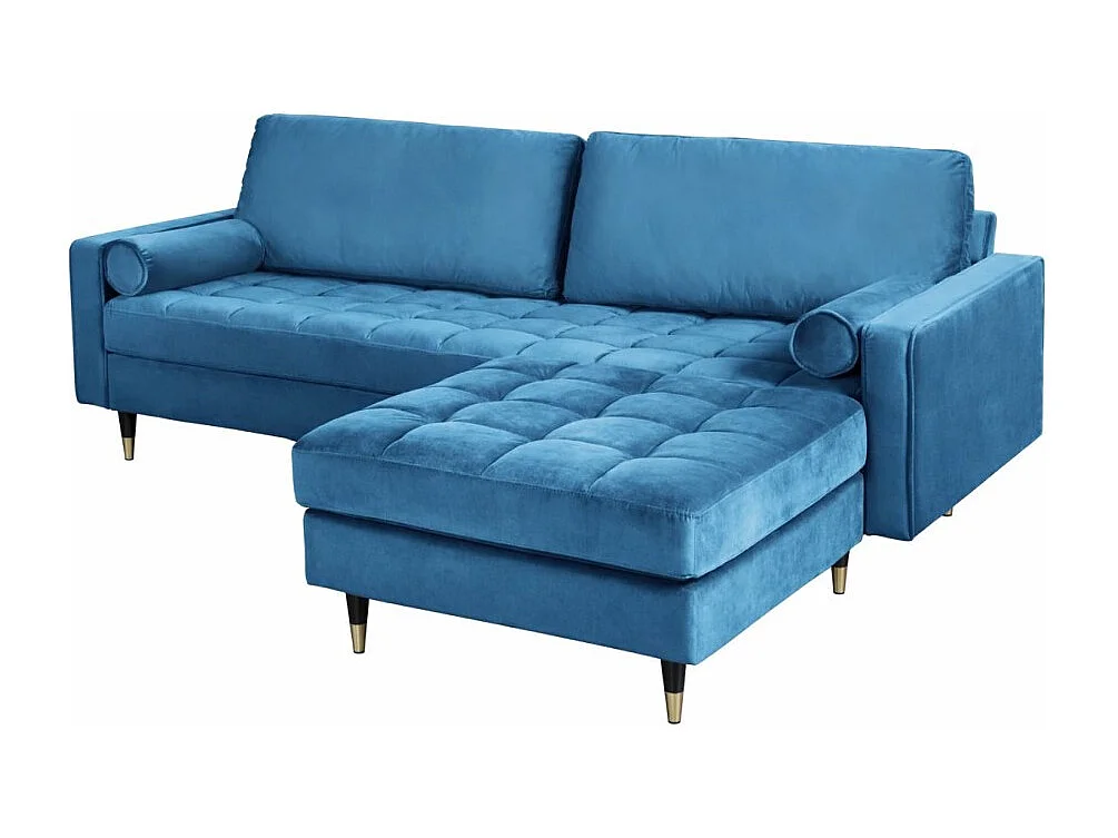 Hoekbank KOLIRI blauw - Design fluwelen bank met bijpassende poef