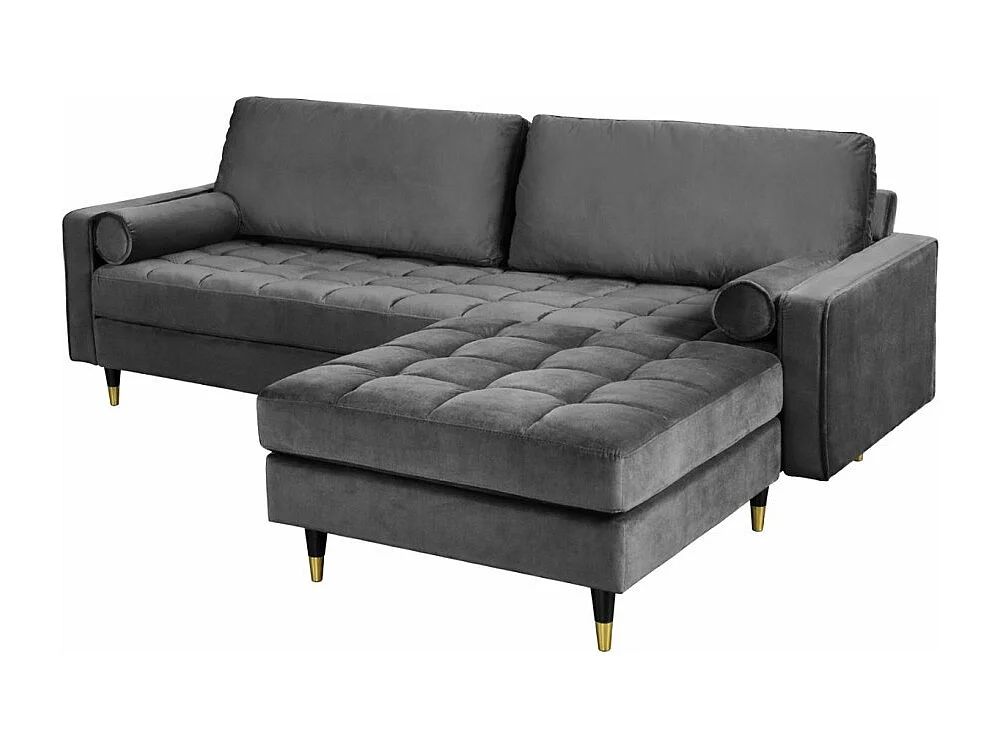 Canapé d'angle réversible KOLIRI gris – Canapé design en velours avec pouf assorti