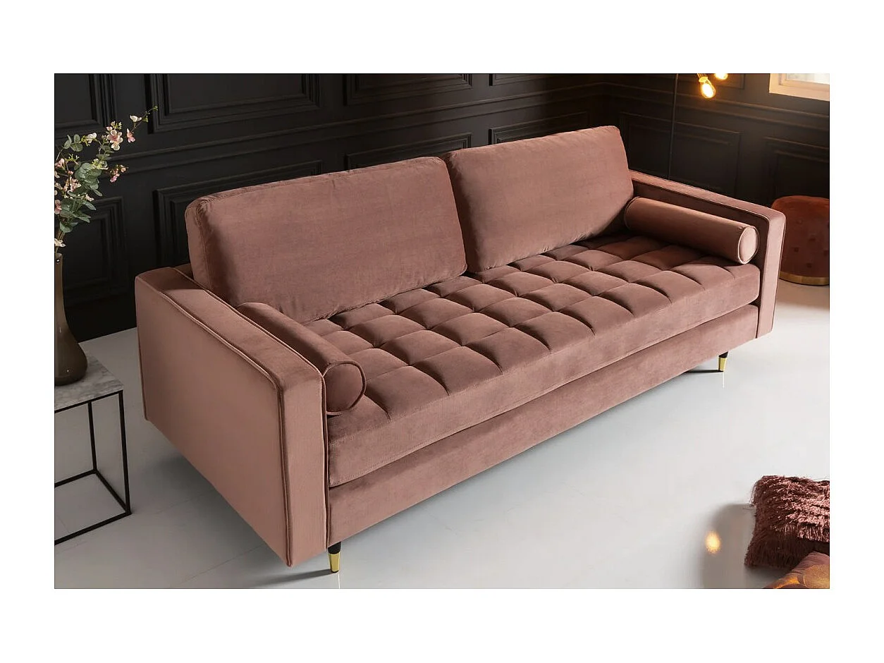 Canapé KOLIRI 3 places rose poudré – Canapé design en velours avec structure en bois massif