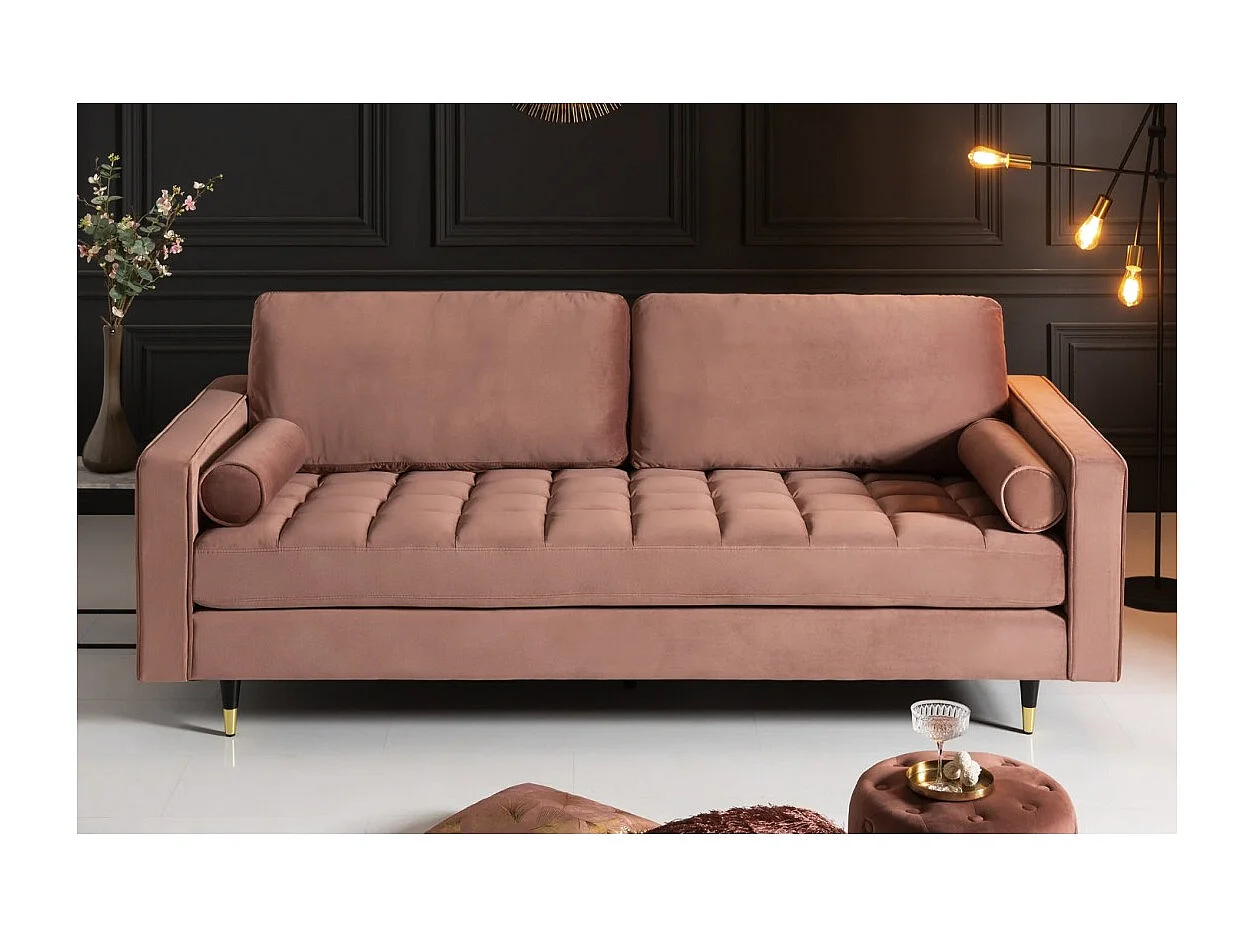 Canapé KOLIRI 3 places rose poudré – Canapé design en velours avec structure en bois massif