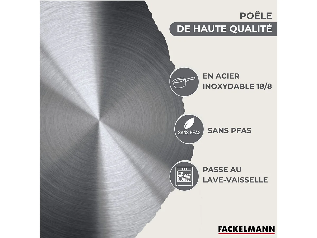 Fackelmann Geneva Kochgeschirr-Set 3 Edelstahlpfannen 18/8 (20-28 cm) + 6 Edelstahl-Utensilien Für Alle Herdarten Induktion