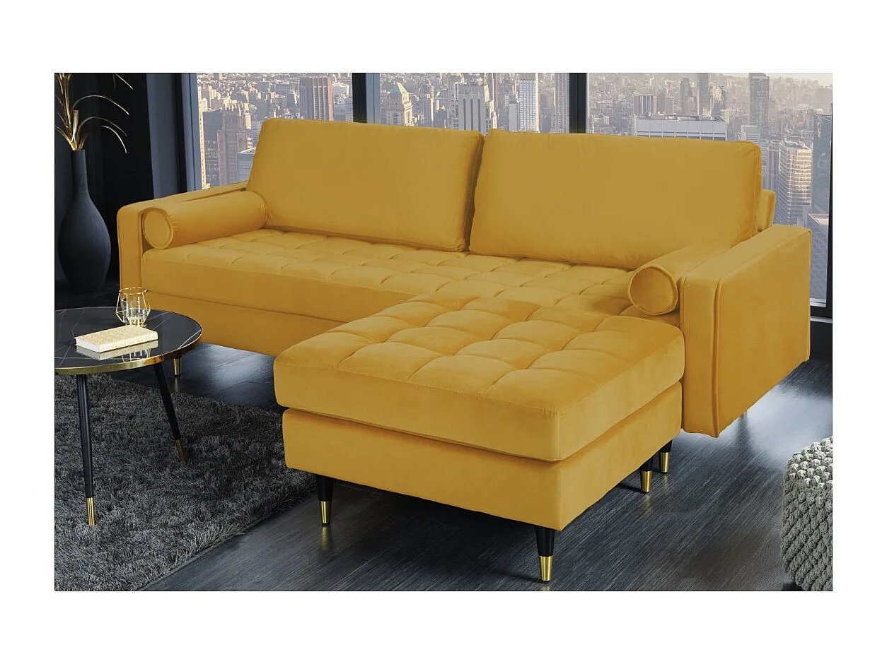 Canapé d'angle réversible KOLIRI jaune – Canapé design en velours avec pouf assorti