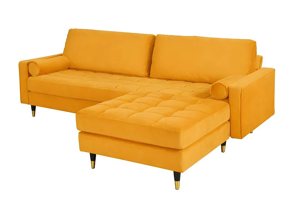 Canapé d'angle réversible KOLIRI jaune – Canapé design en velours avec pouf assorti