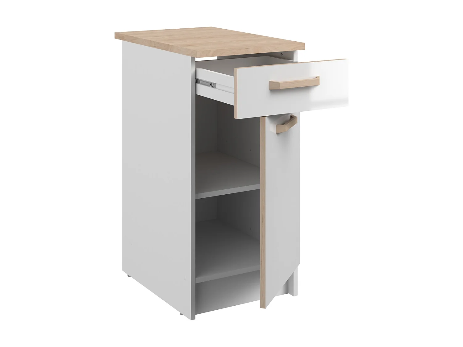 Cuisine complète - Avec plan de travail 180 cm - Blanc brillant et naturel clair - TRATTORIA