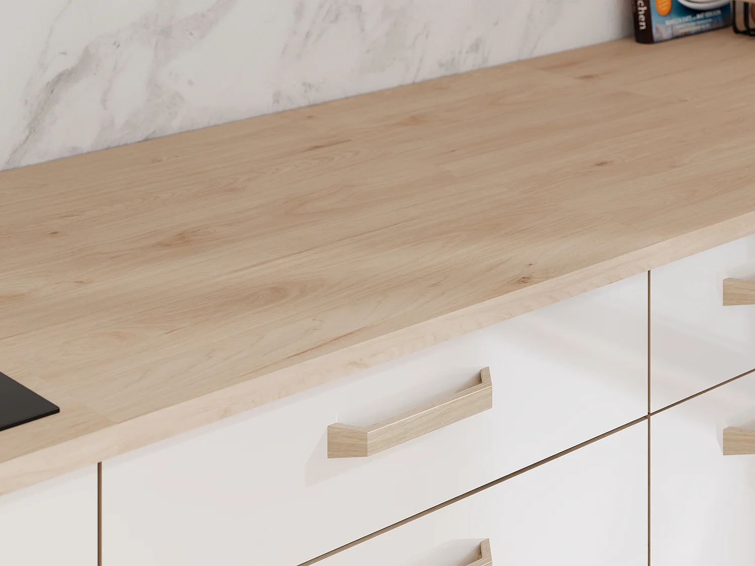Cozinha completa - Com tampo de bancada 180 cm - Branco brilhante e natural claro - TRATTORIA