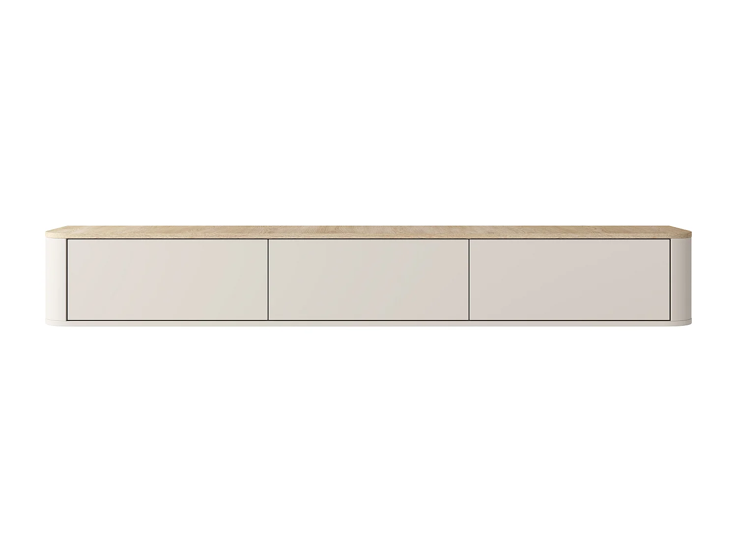 Meuble TV suspendu 3 portes avec LEDs - Beige et naturel clair - AJUGA