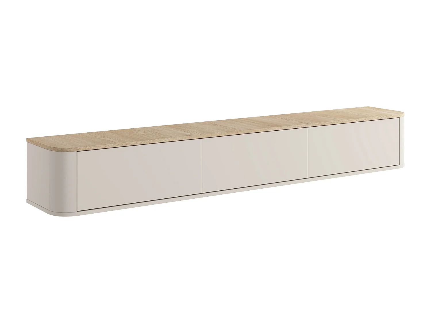 Meuble TV suspendu 3 portes avec LEDs - Beige et naturel clair - AJUGA