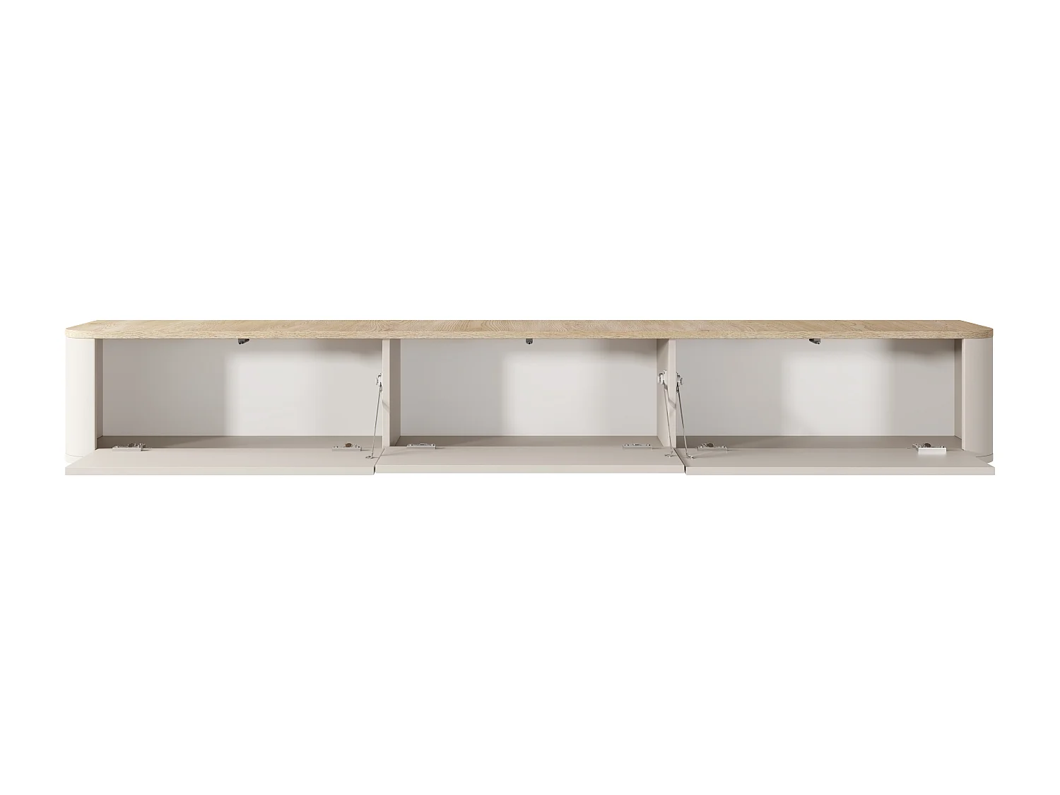 Hængende TV-møbel med 3 døre og LED-belysning - Beige og lyst natur - AJUGA