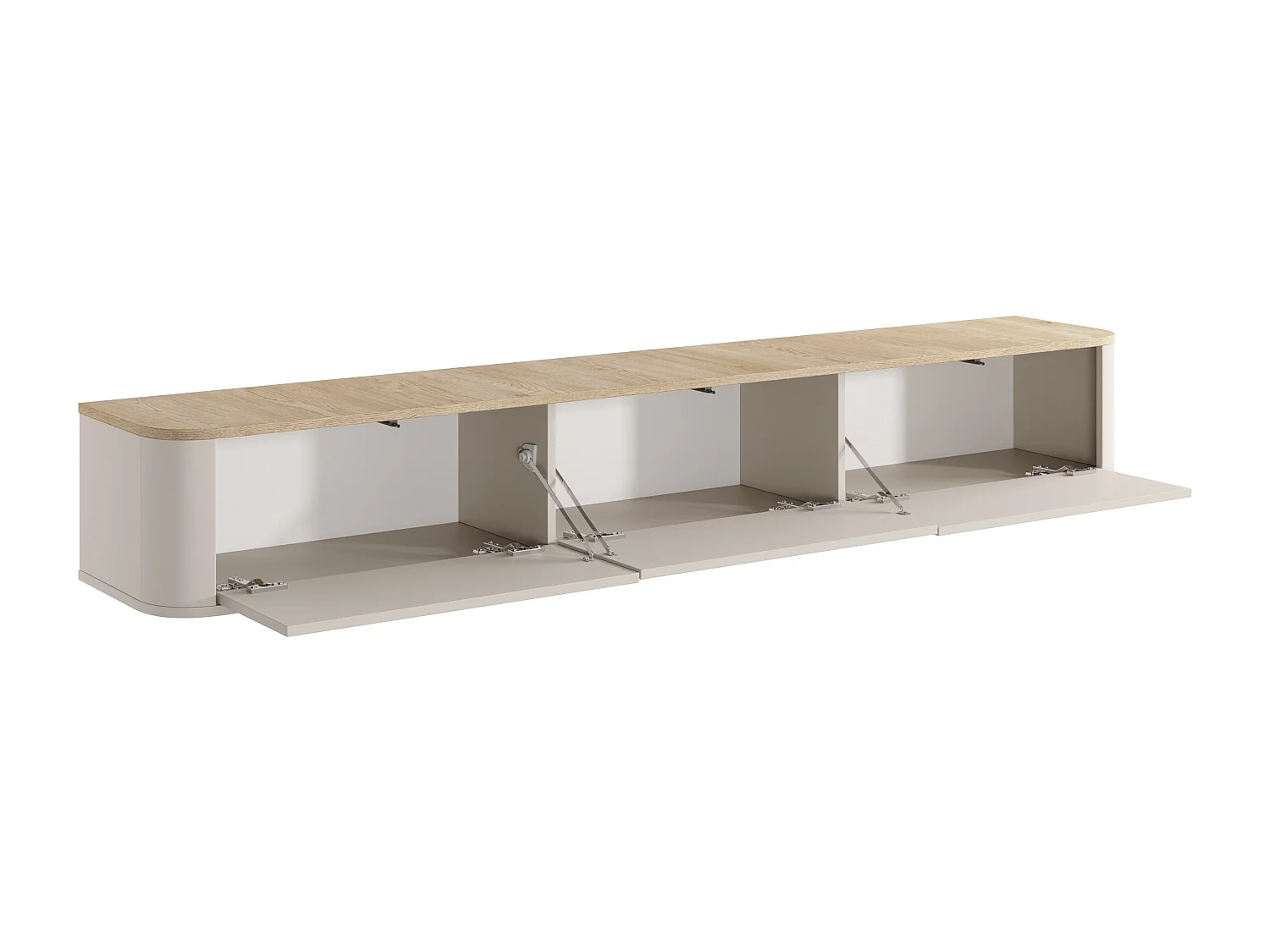 Hængende TV-møbel med 3 døre og LED-belysning - Beige og lyst natur - AJUGA