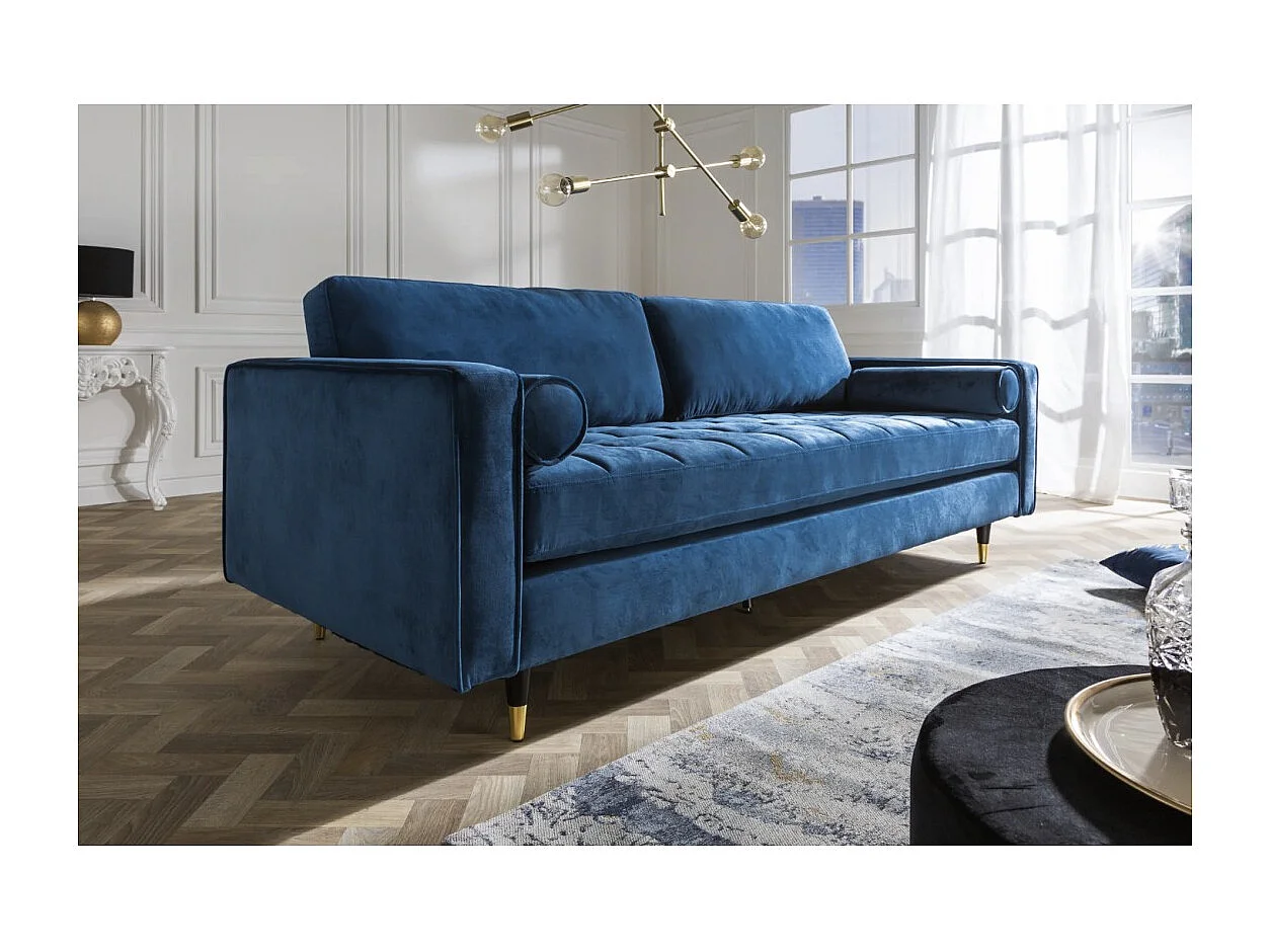 Canapé KOLIRI 3 places bleu – Canapé design en velours avec structure en bois massif