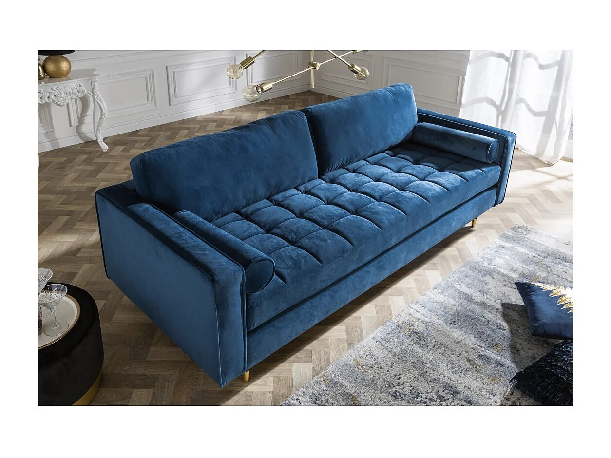 Canapé KOLIRI 3 places bleu – Canapé design en velours avec structure en bois massif