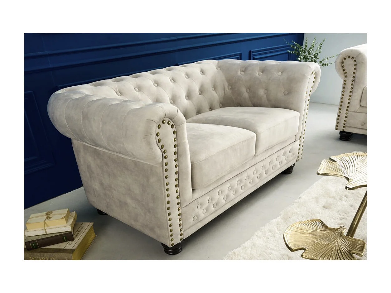 Canapé droit EDGAR – Blanc champagne – 2 places – Style baroque