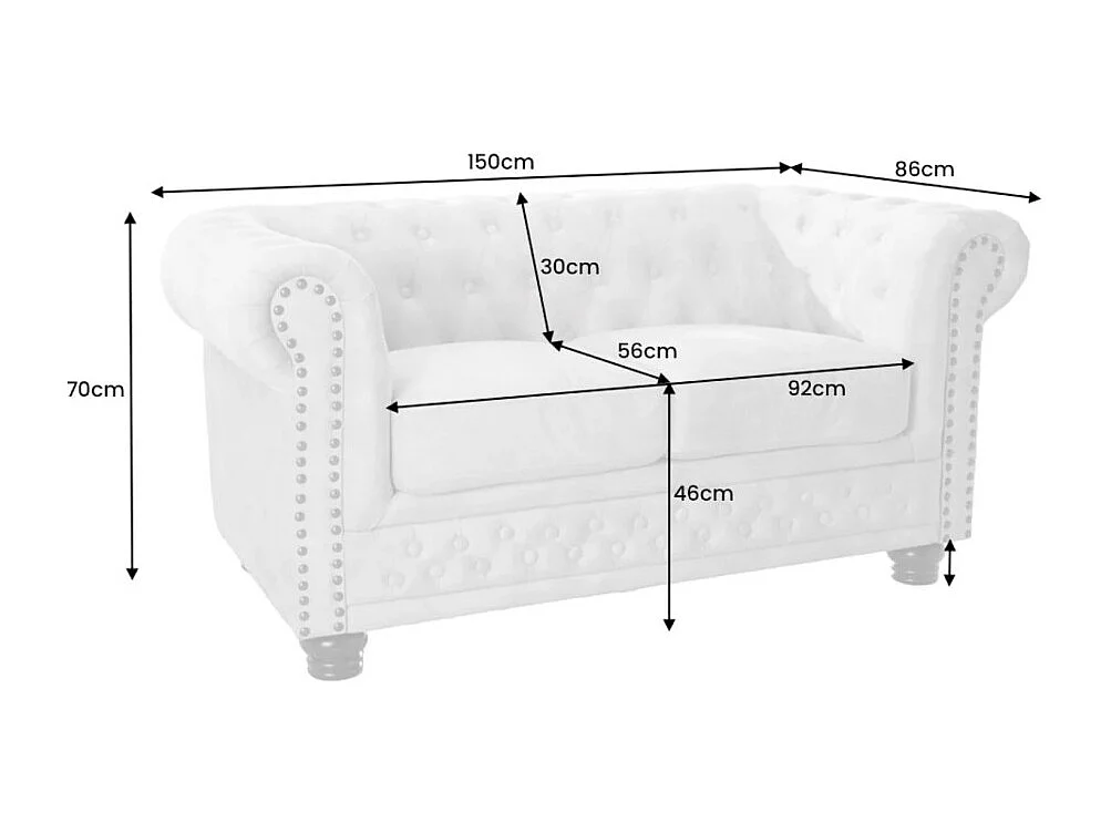 Canapé droit EDGAR – Blanc champagne – 2 places – Style baroque